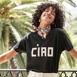 Clare V. Block Ciao Original Tee in Black w/ Cream - size S